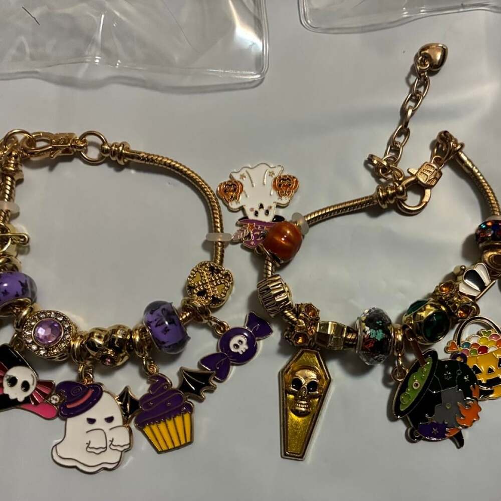 Set of 2 Gold Tone Halloween Charm Bracelets